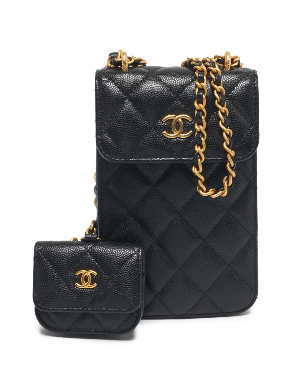 CHANEL Pre-Owned quilted caviar leather phone holder - Black