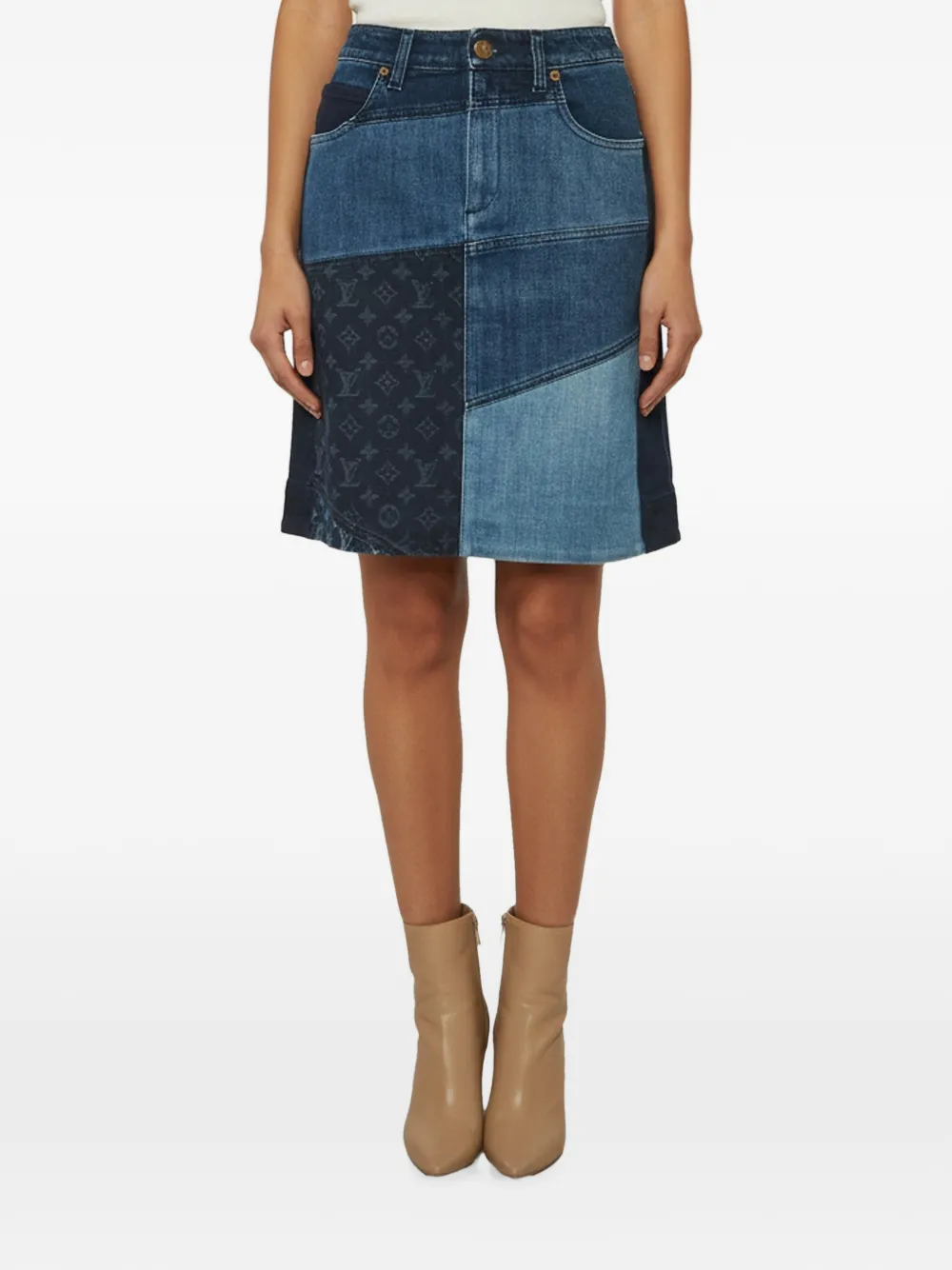 Pre-owned Louis Vuitton Patchwork Monogram Mini Skirt In Blue