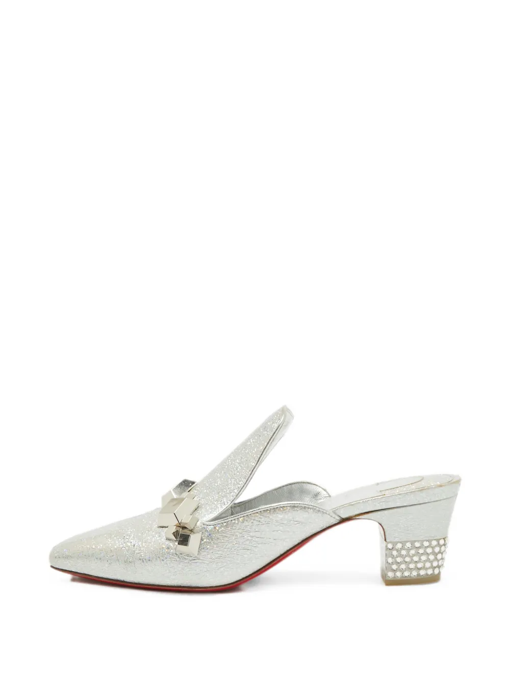 Pre-owned Christian Louboutin Crystal-embellished Leather Mules In Silver