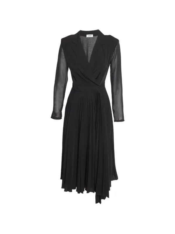 SANDRO Pleated long-sleeve Midi Dress | Black