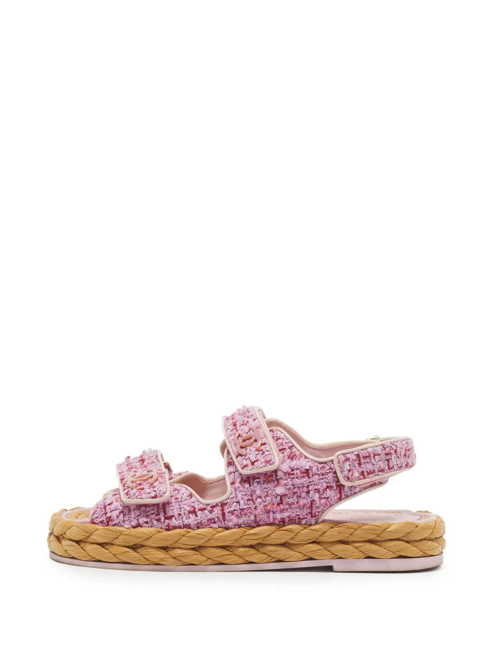 CHANEL Pre-Owned Dad tweed touch-strap flat sandals - Rosa