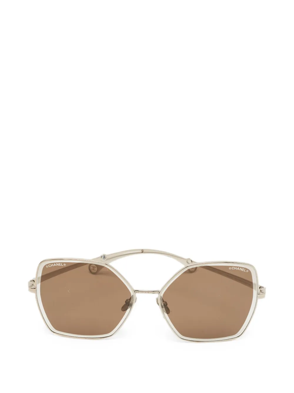 CHANEL Pre-Owned geometric-frame sunglasses - Brown
