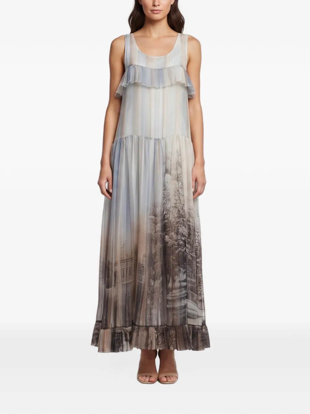 Fendi Pre-Owned printed sleeveless maxi dress - Nude