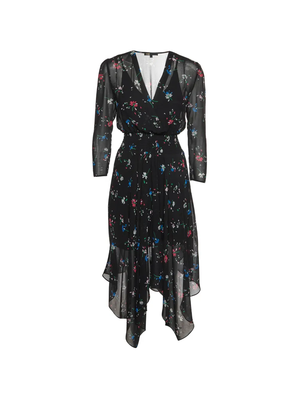 Maje floral-print tiered midi dress - Nero