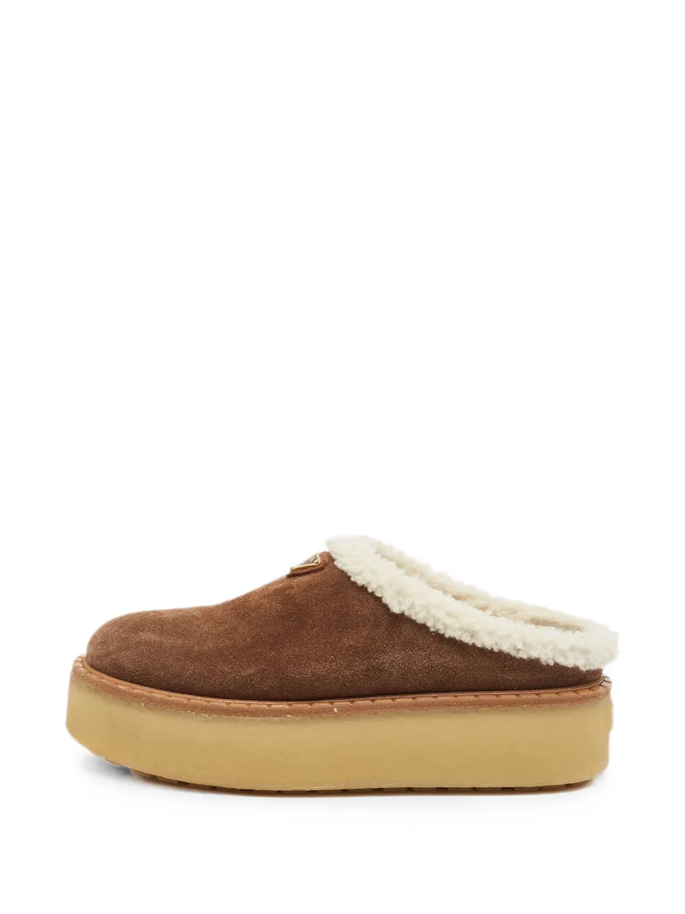 Prada Pre-Owned shearling-trim flat mules - Braun