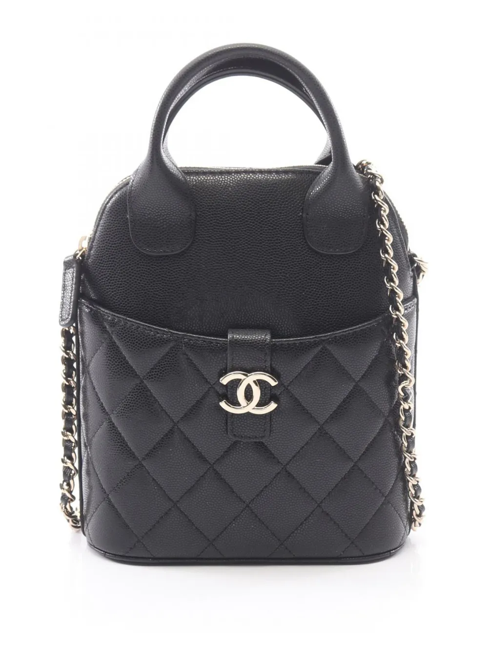 CHANEL Pre-Owned Borsa a tracolla CC mini in pelle Caviar trapuntata con manico e battente 2021-2026 - Nero