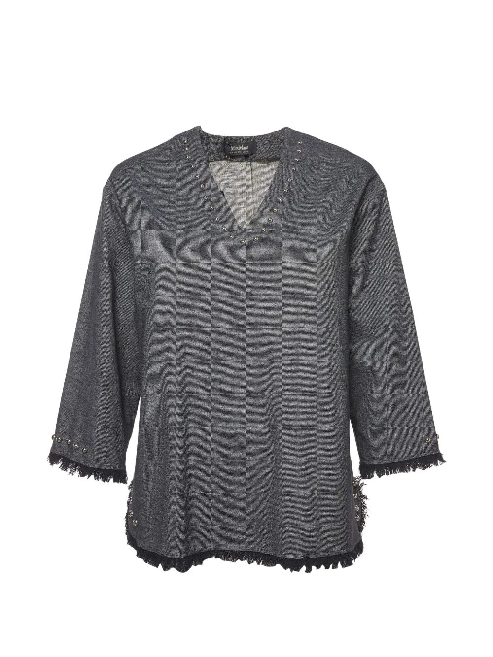 Max Mara stud-embellished fringed-edge blouse - Blue