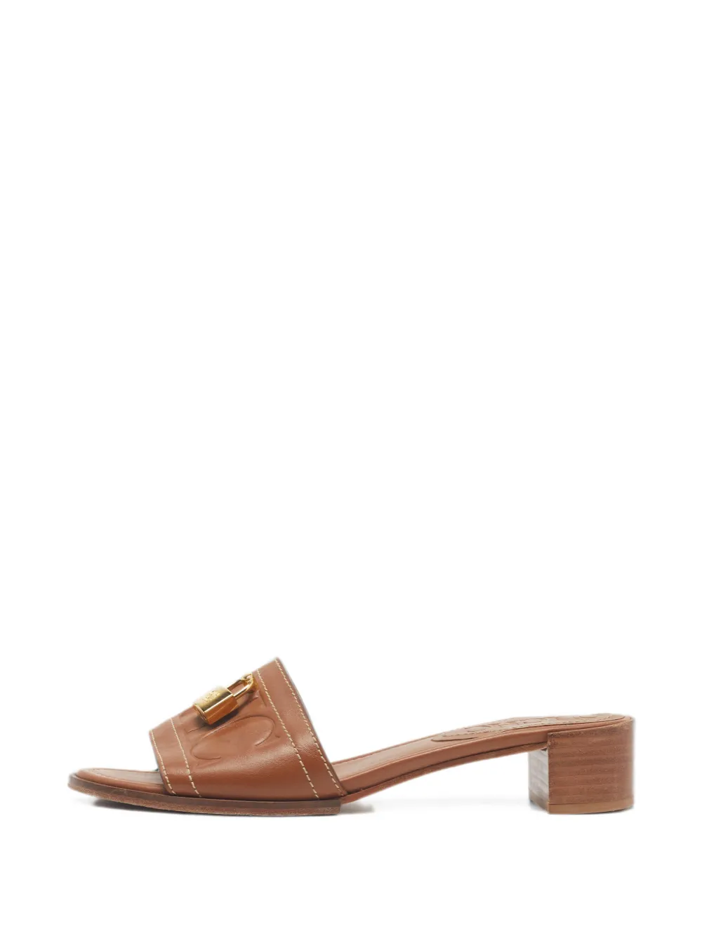 Carolina Herrera Vintage Magnolia logo-embossed leather heeled sandals - Braun