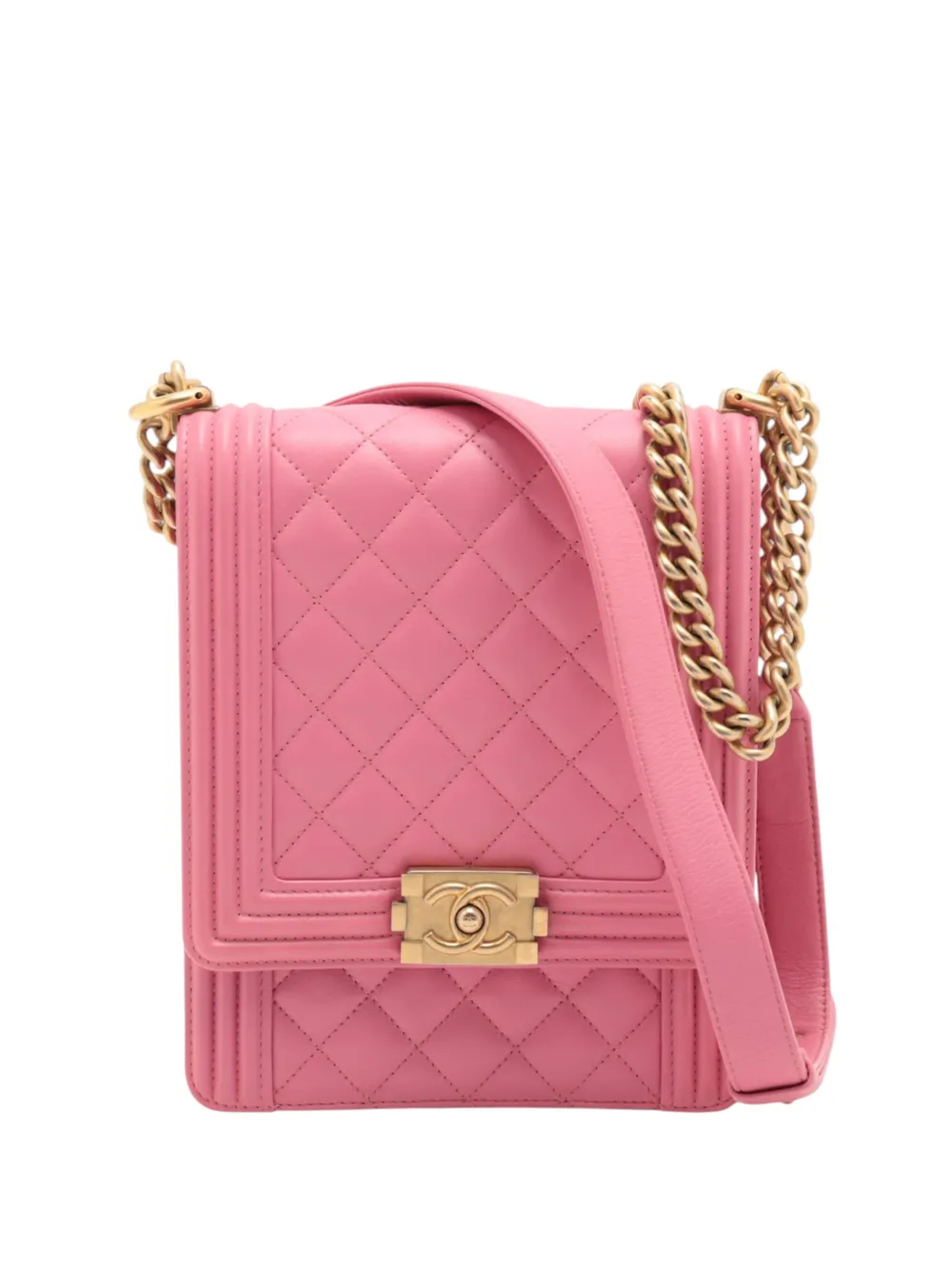 CHANEL Pre-Owned Borsa a tracolla North South Boy in pelle di agnello trapuntata 2019 - Rosa