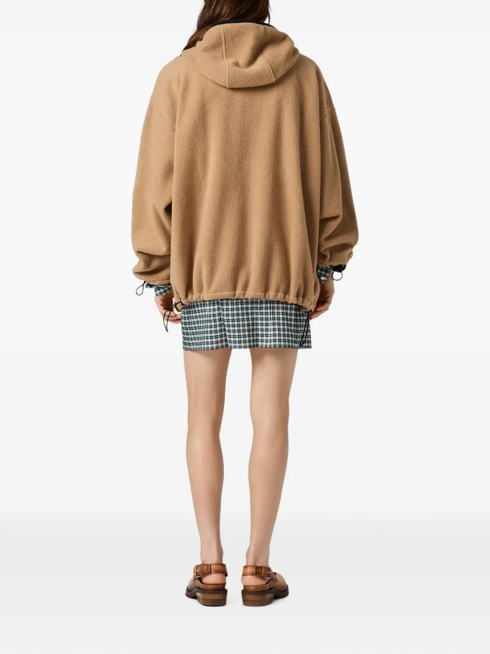 Miu Katoenen fleece hoodie met rits Beige