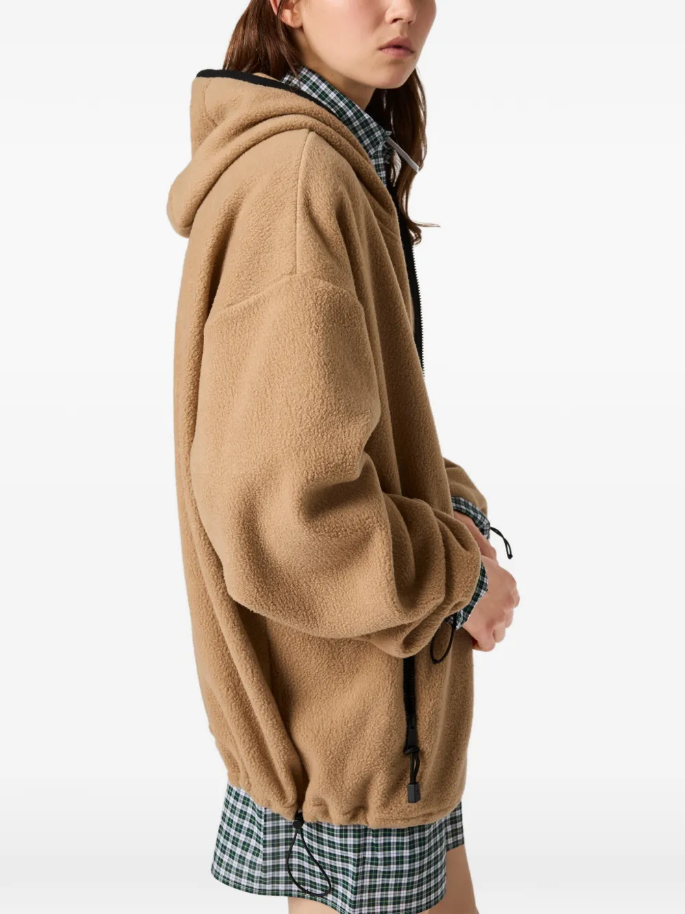 Miu Katoenen fleece hoodie met rits Beige