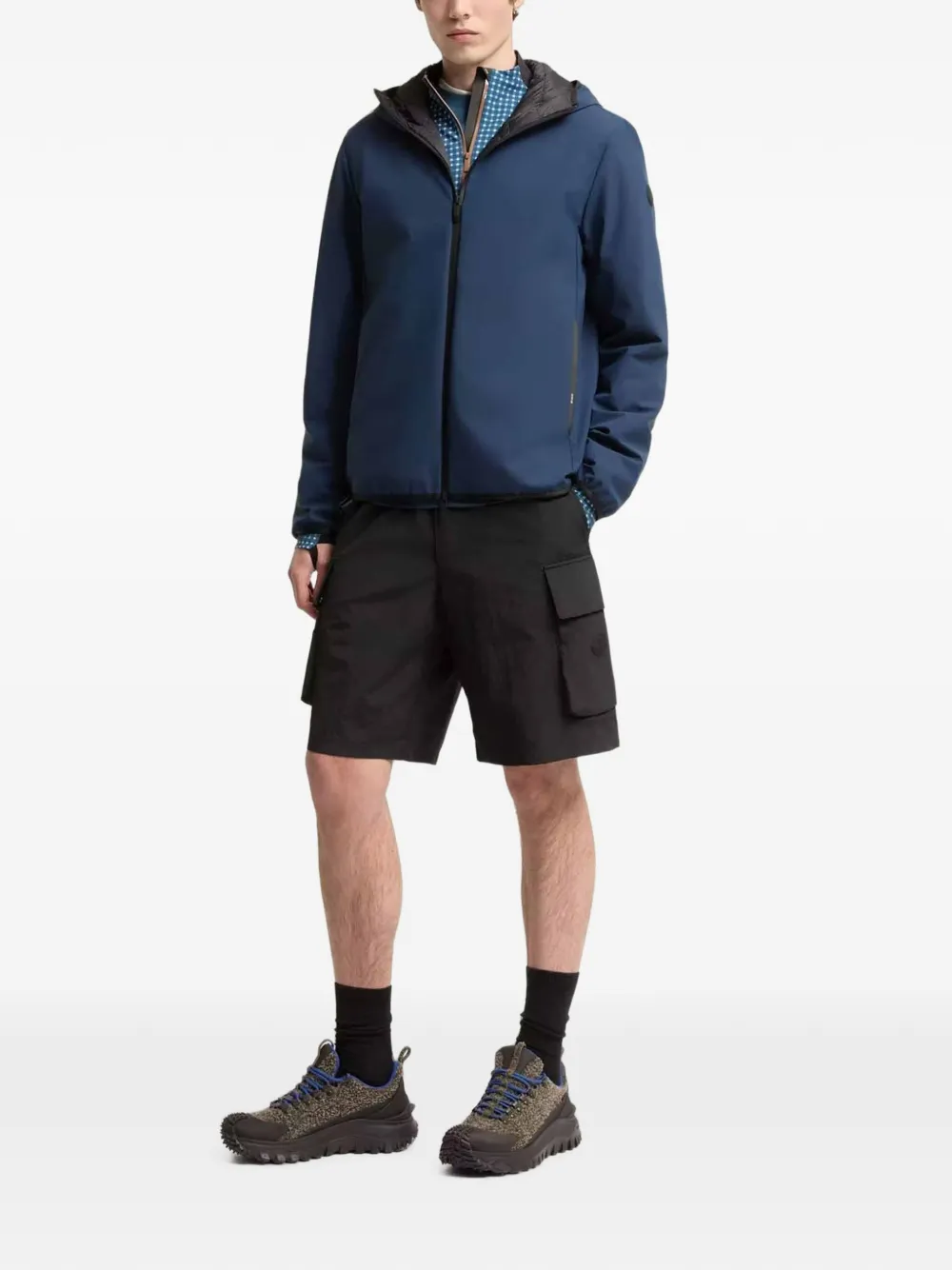 Moncler Jack met capuchon en logopatch Blauw