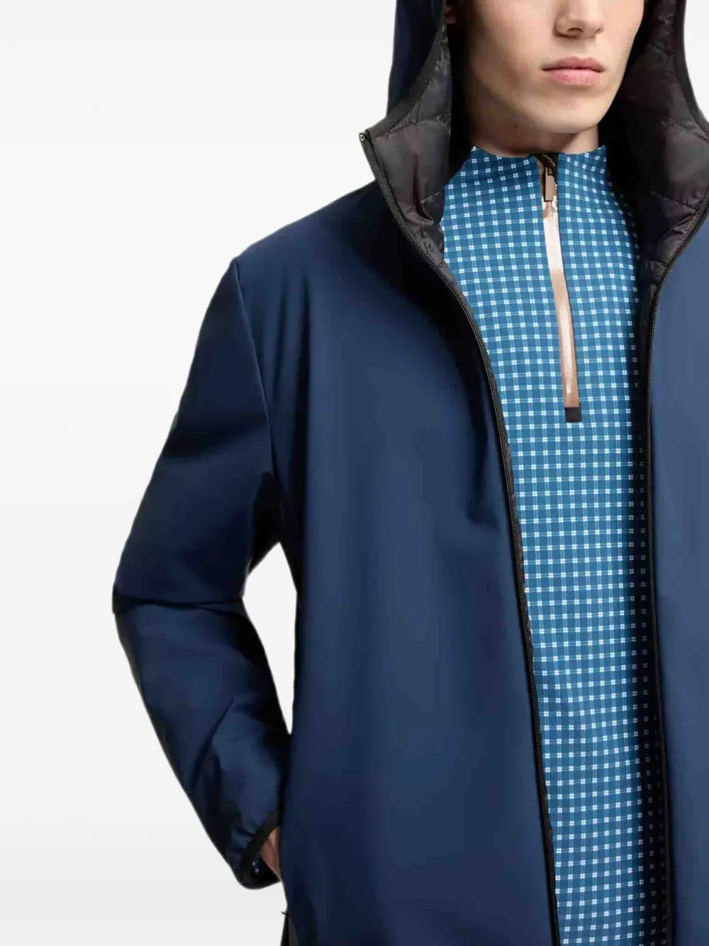 Moncler Jack met capuchon en logopatch Blauw
