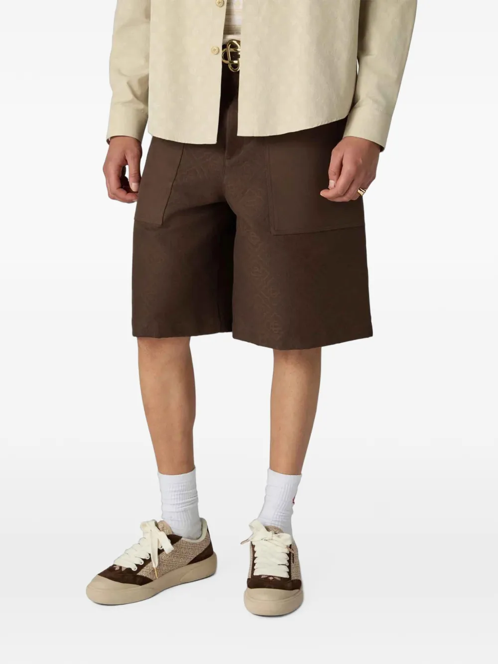 Casablanca monogram-print calf suede-panel sneakers Beige