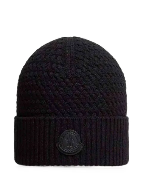Moncler cable-knit logo-patch beanie hat