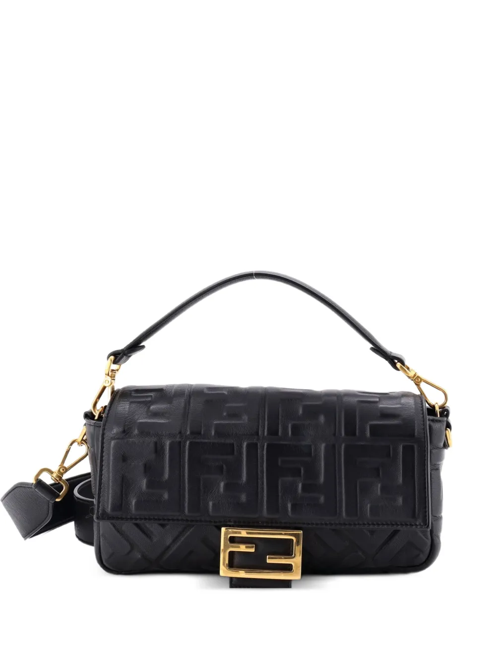 Fendi Pre-Owned Borsa a tracolla Baguette NM media in pelle goffrata con motivo Zucca - Nero