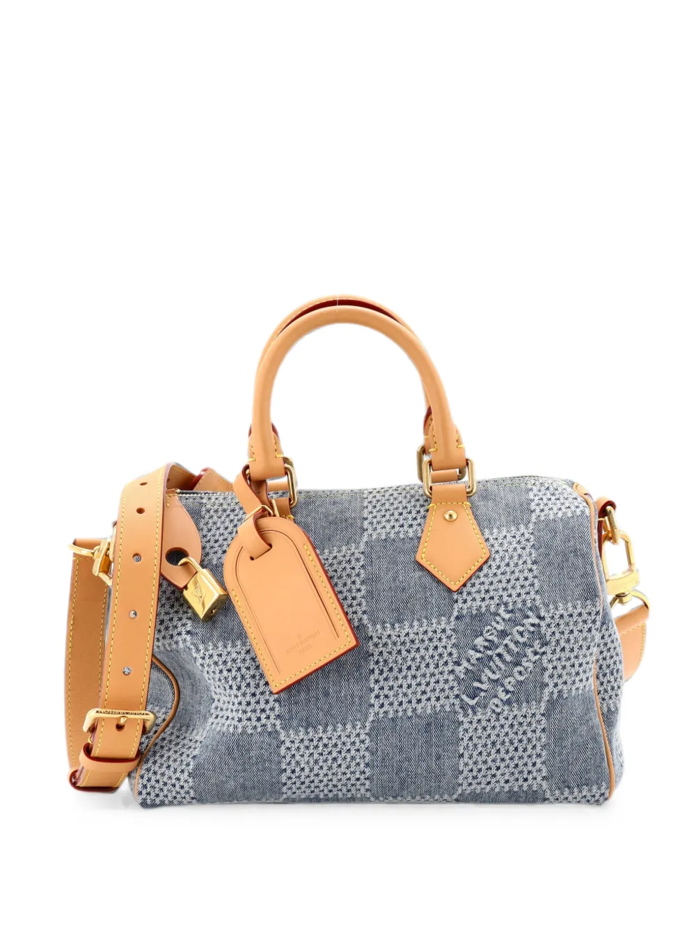 Louis Vuitton Pre-Owned Speedy Bandouliere 3D Damier Giant Denim-Satchel 25cm - Blau