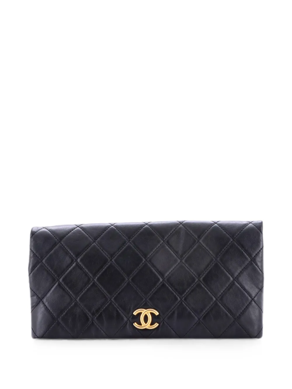 CHANEL Pre-Owned Clutch CC Foldover grande in pelle di agnello trapuntata - Nero
