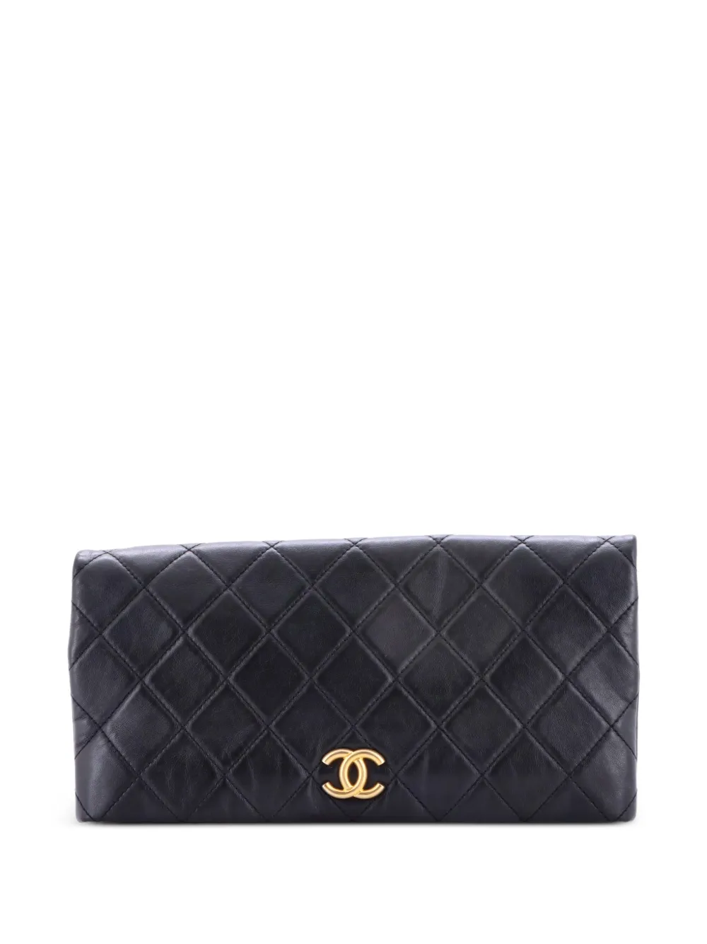 CHANEL Pre-Owned Clutch CC Foldover grande in pelle di agnello trapuntata - Nero