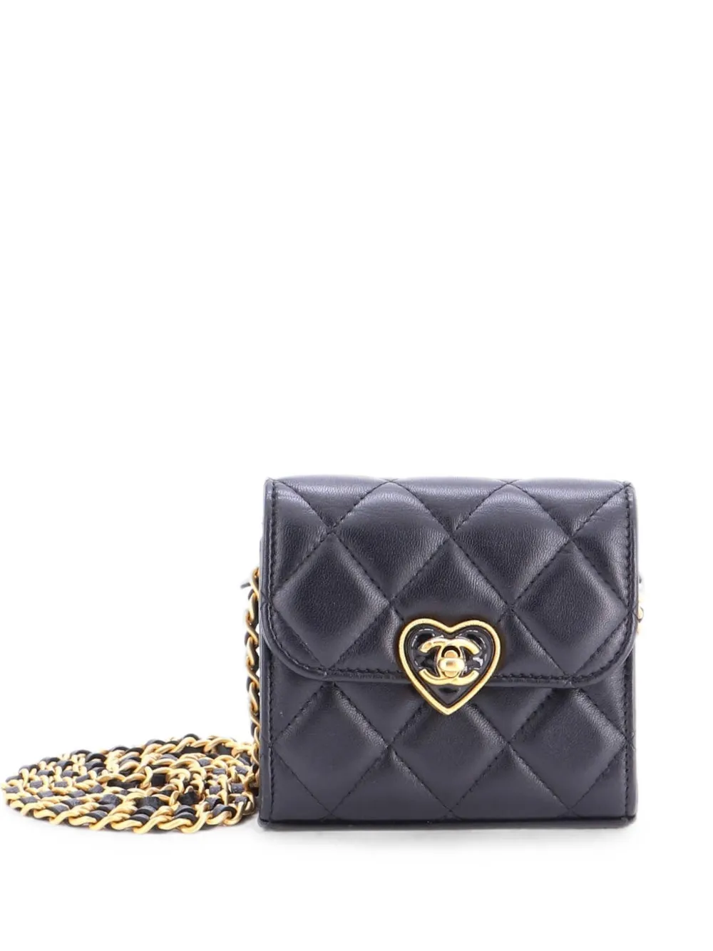 CHANEL Pre-Owned Borsa a tracolla Coco Love CC Heart mini in pelle di agnello trapuntata con catena - Nero