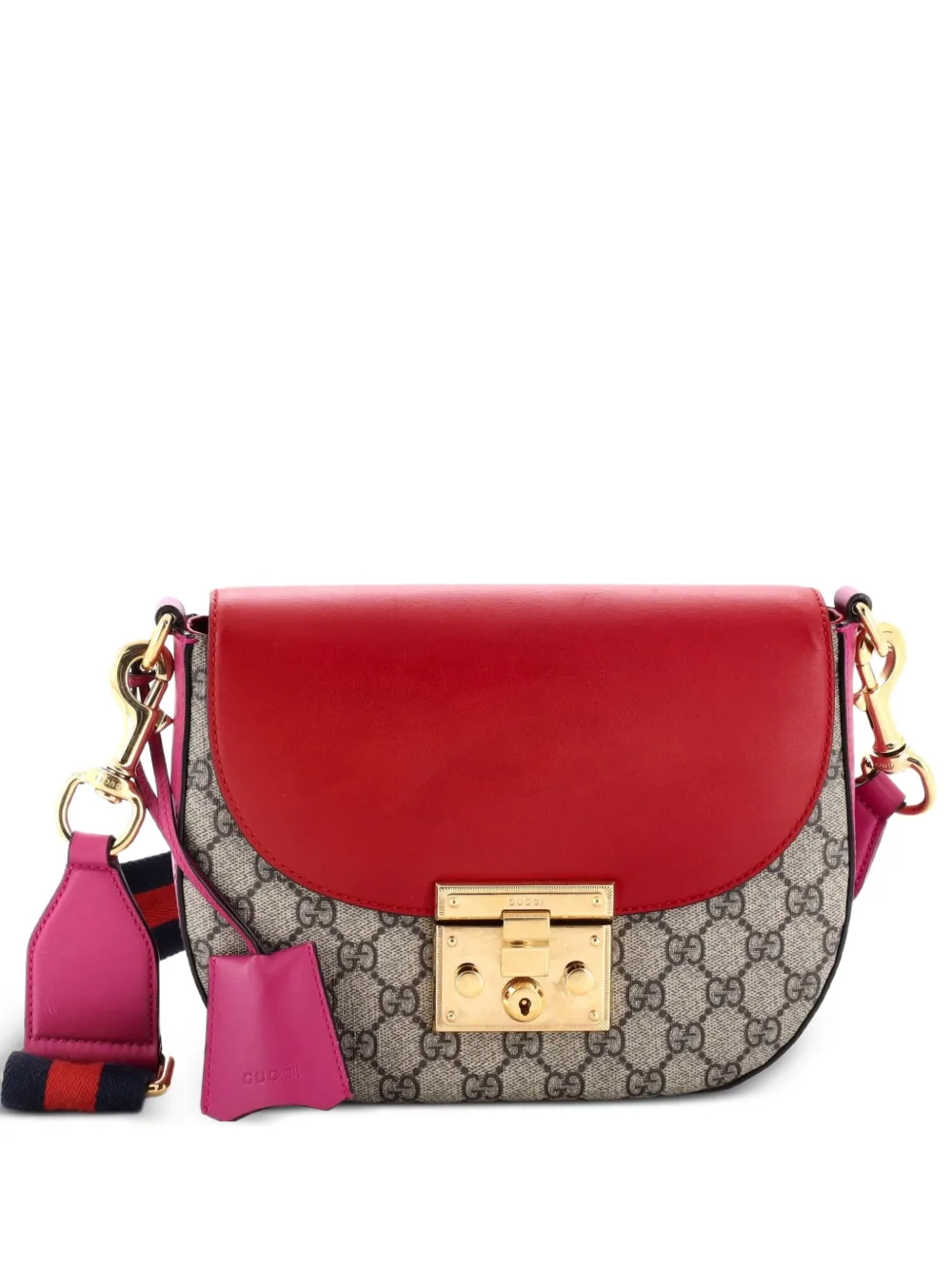 Gucci Pre-Owned Borsa a tracolla Padlock Saddle media in tela cerata GG e pelle - Marrone