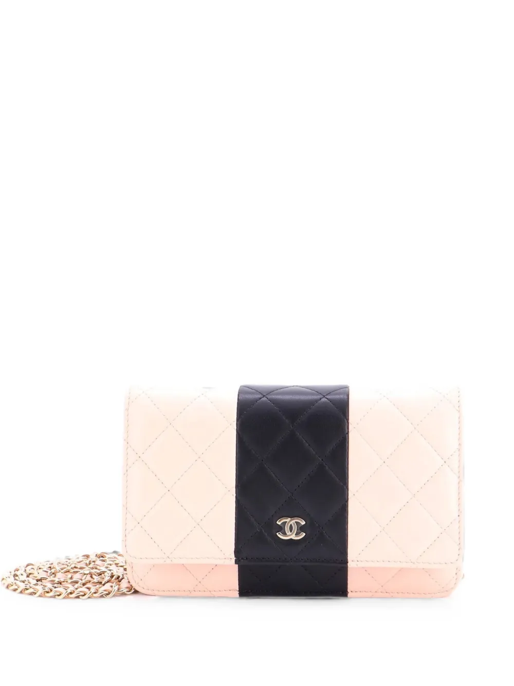 CHANEL Pre-Owned Borsa a tracolla bicolore in pelle di agnello trapuntata con catena - Nero