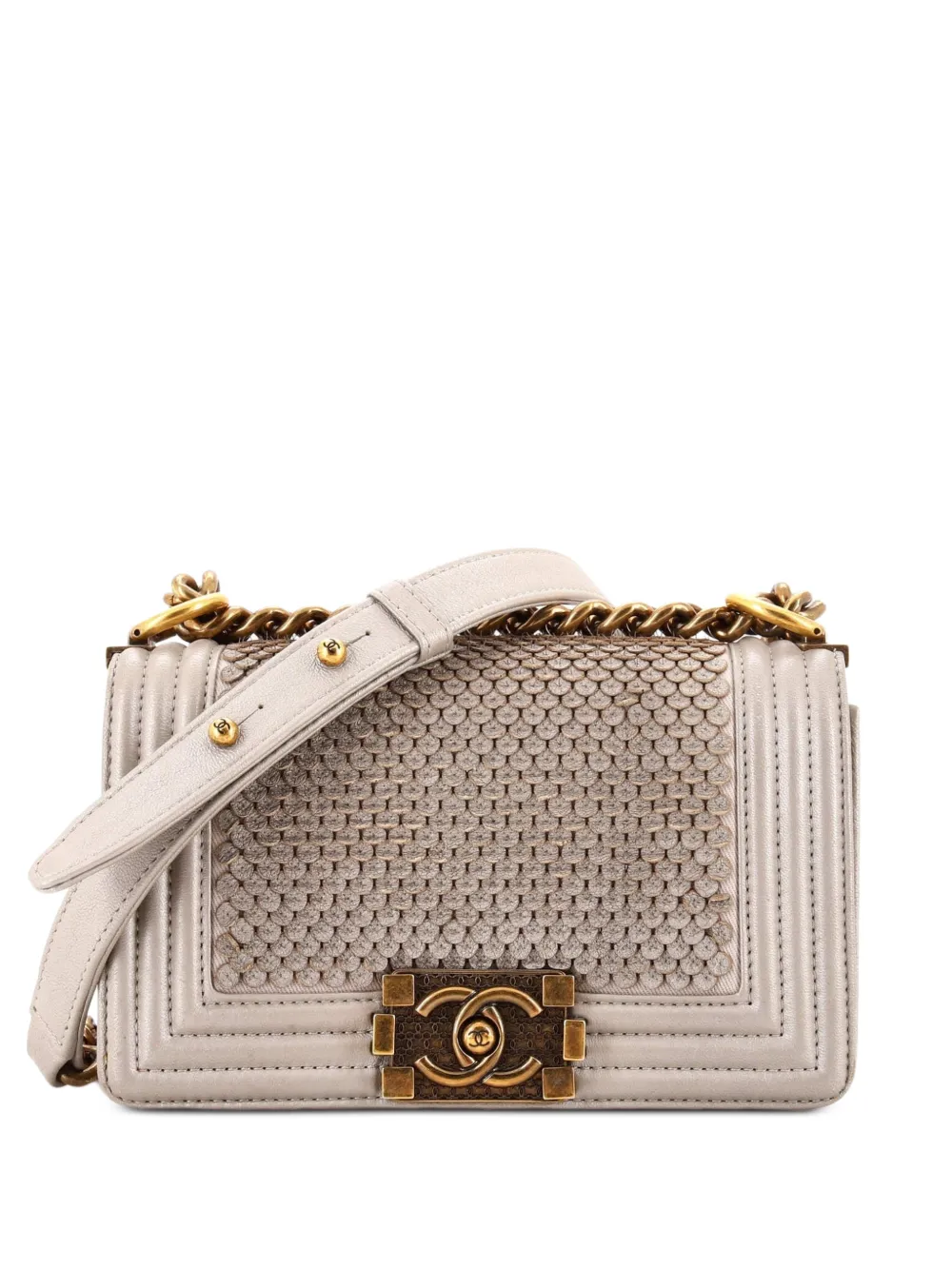 CHANEL Pre-Owned Borsa a tracolla Boy Flap Bag piccola in pelle di agnello trapuntata con battente - Grigio