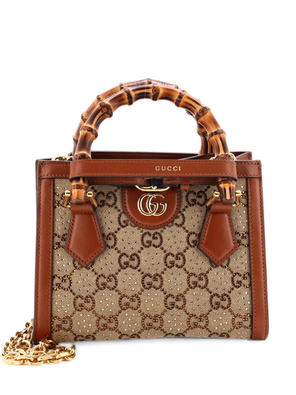 Gucci Pre-Owned Borsa tote Diana NM mini in tela GG con cristalli e manico in bambù - Marrone