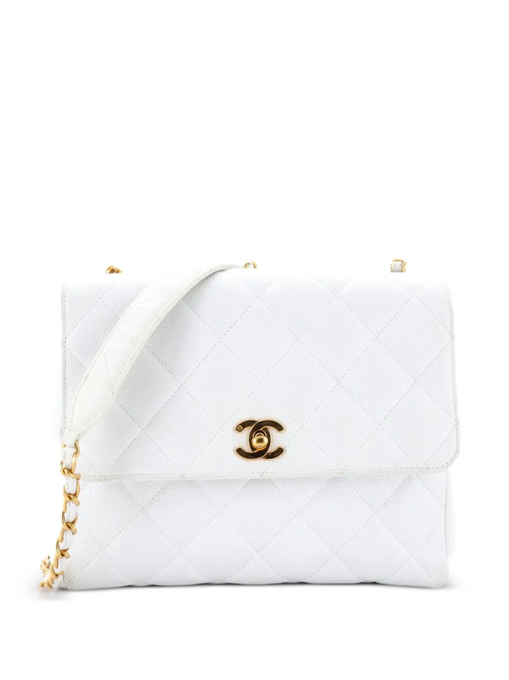 CHANEL Pre-Owned Square CC Flap Bag Quilted Caviar Small shoulder bag - White