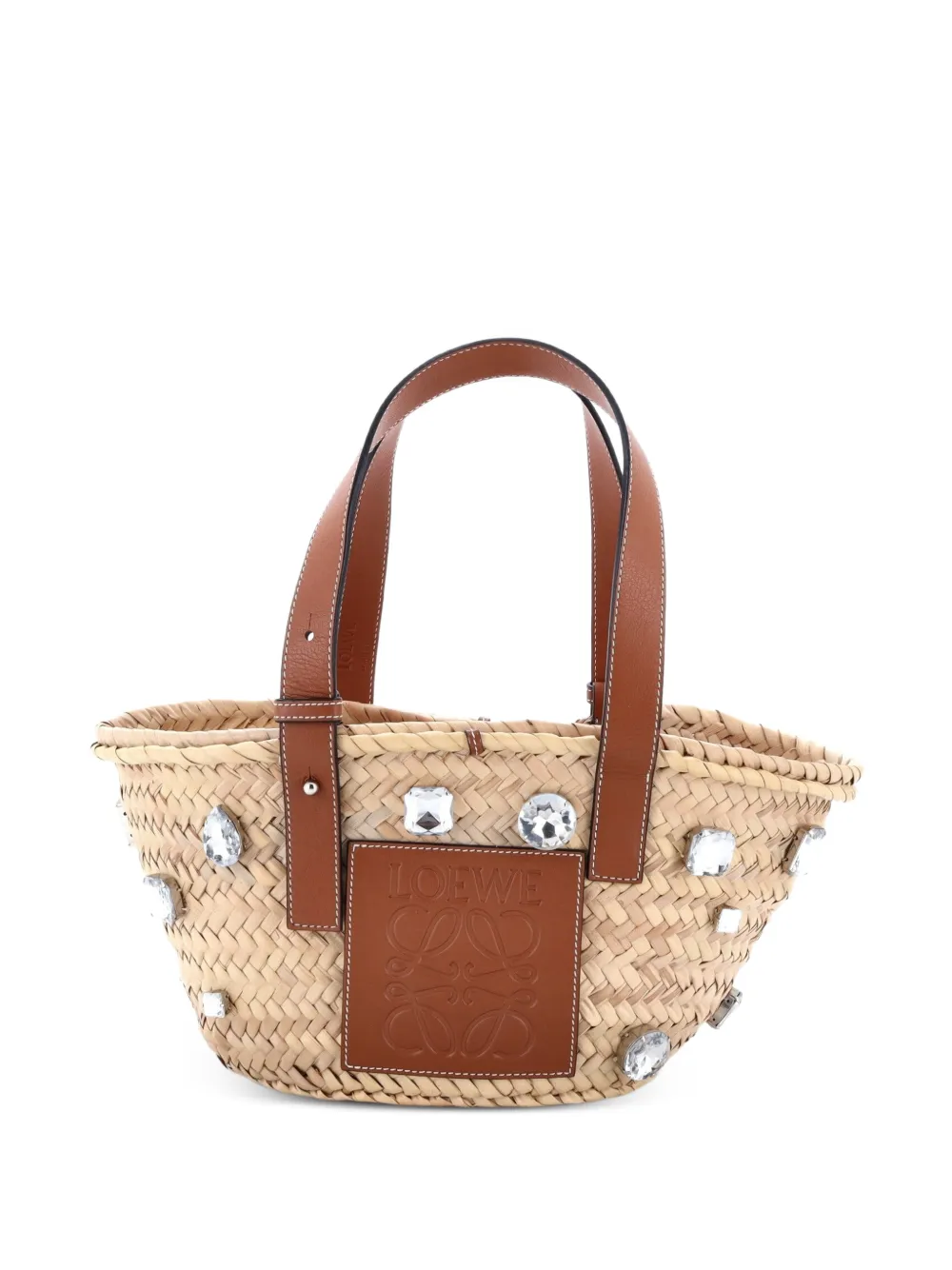 Loewe Pre-Owned Basket Crystal Embellished Raffia Small tote bag - Brown
