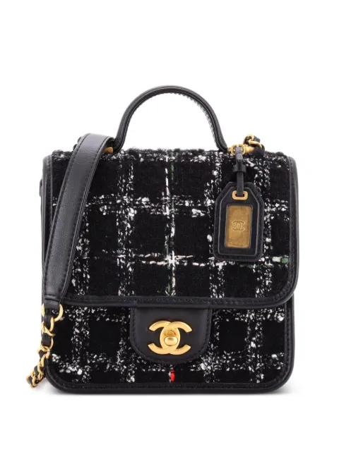 CHANEL Pre-Owned Borsa a spalla School Memory mini trapuntata in tweed e pelle verniciata con manico e battente