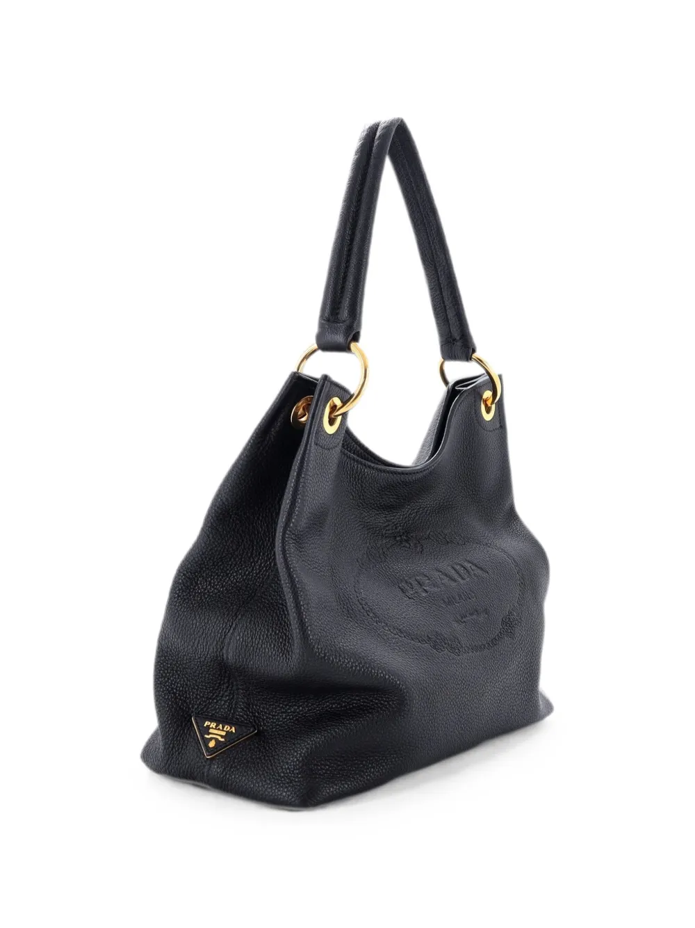Prada Pre-Owned Borsa passepartout Vitello Daino media con logo goffrato - Nero