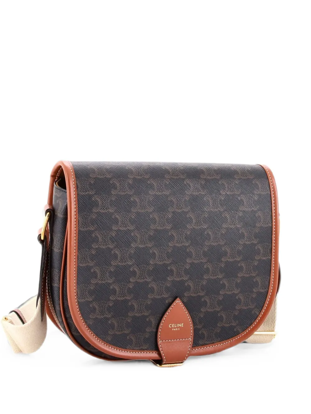 Celine Pre-Owned Borsa a tracolla Folco media in tela cerata Triomphe - Marrone