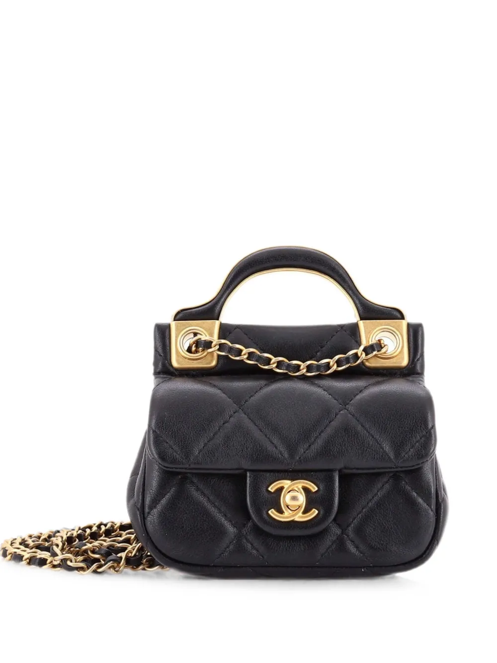 CHANEL Pre-Owned Clutch trapuntata Lady Handle Flap Card Holder on Chain - Nero