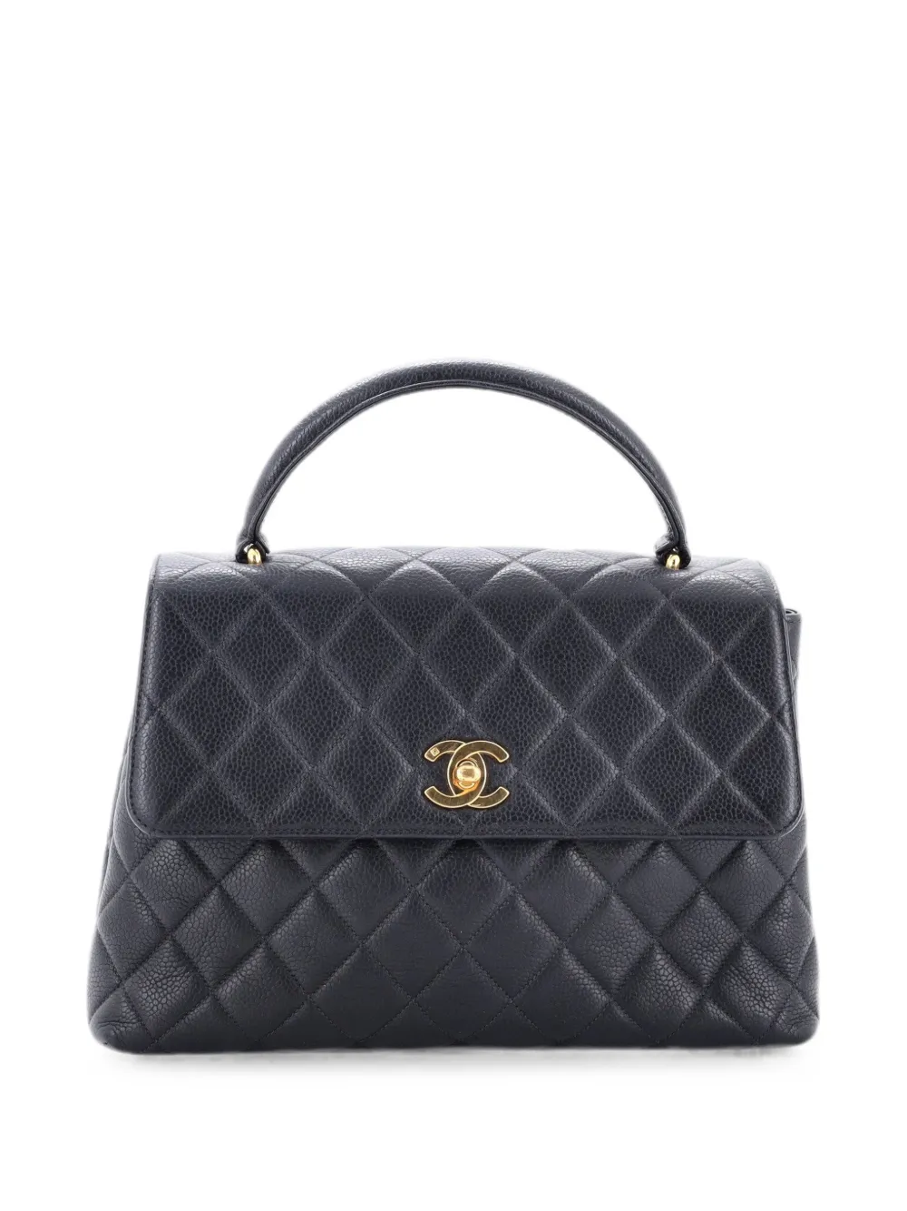 Pre-owned Chanel Classic Top Handle Flap Bag Quilted Caviar Medium Satchel In Black