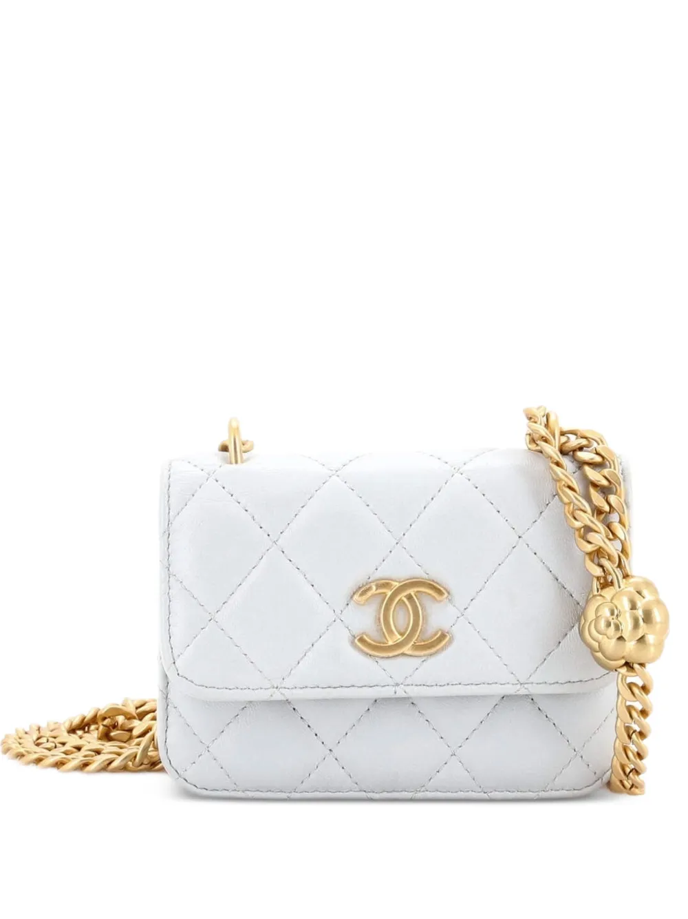 CHANEL Pre-Owned Mini Sweet Camellia Clutch mit Kettensteppung - Grau