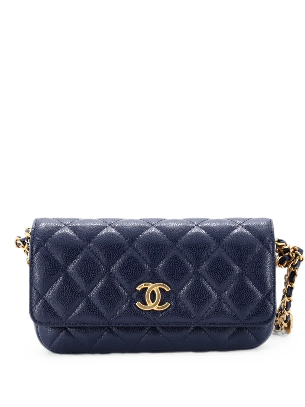CHANEL Pre-Owned Borsa a tracolla Twist Your Buttons in pelle Caviar trapuntata con battente e catena - Blu