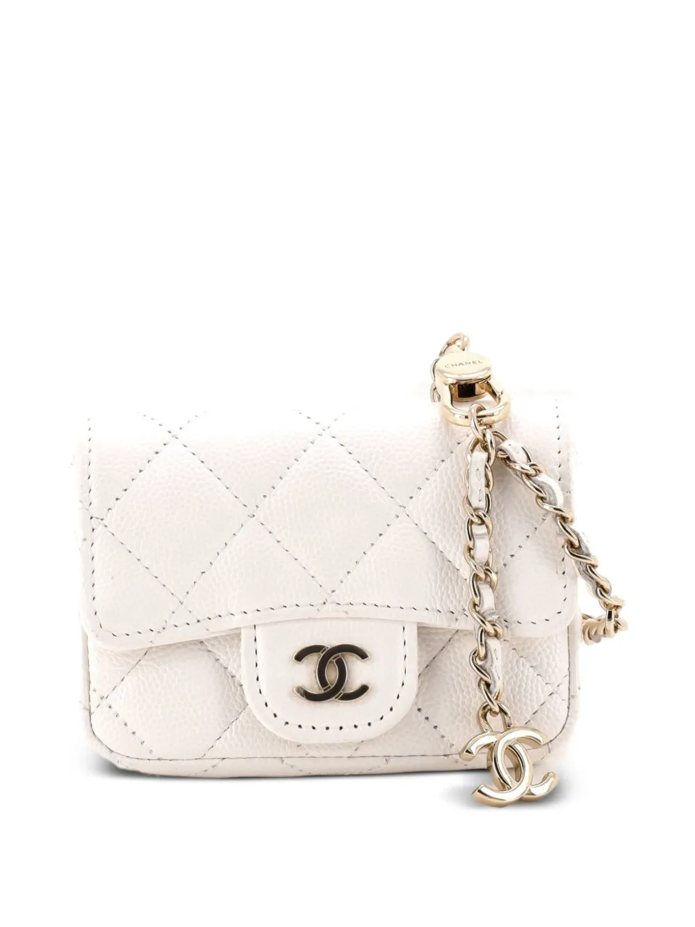 CHANEL Pre-Owned Classic Flap Chain Quilted Caviar Mini belt bag - White