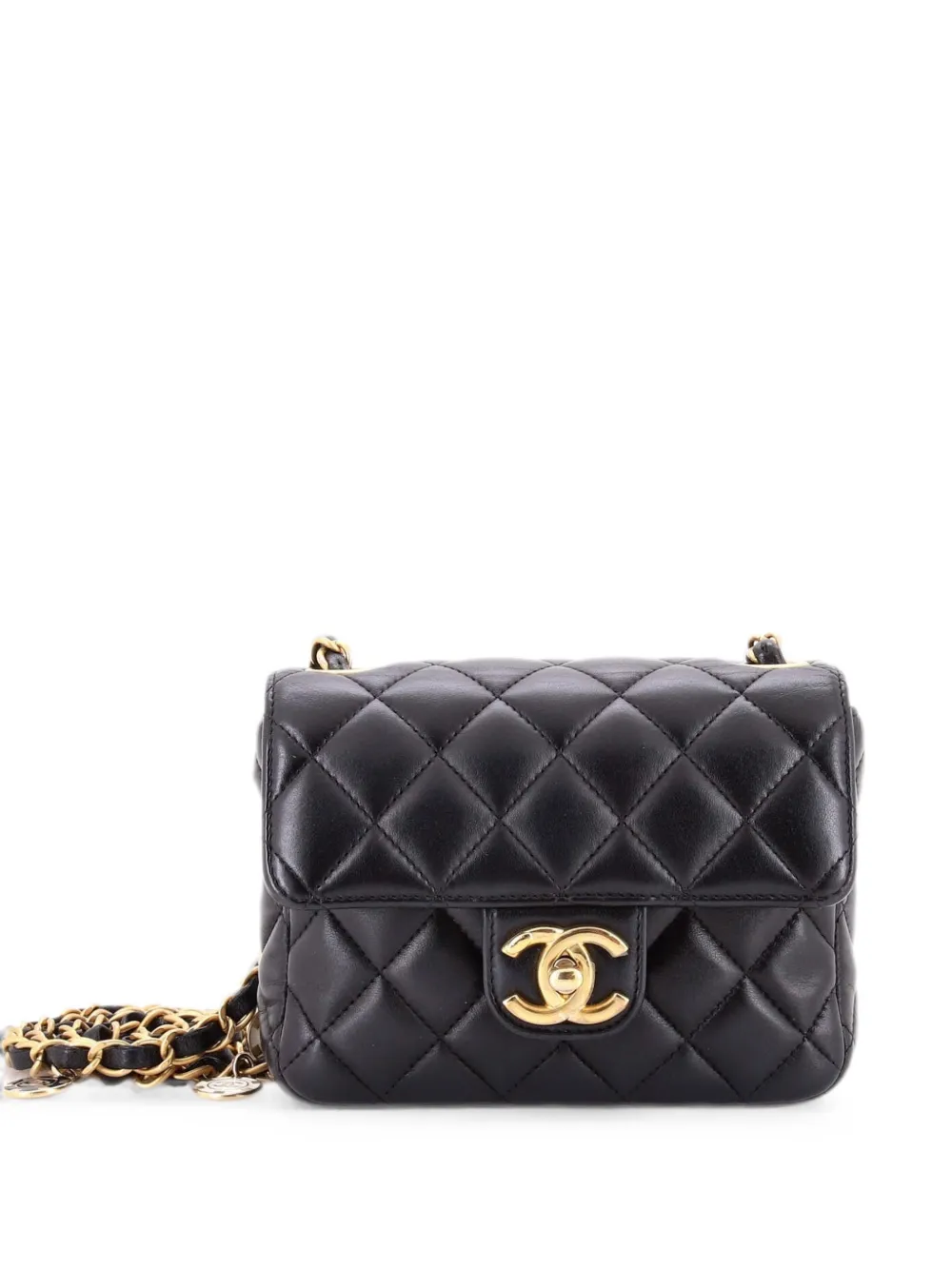 Pre-owned Chanel Casino Royale Charms Square Flap Bag Quilted Lambskin With Enamel Mini Shoulder Bag In Black