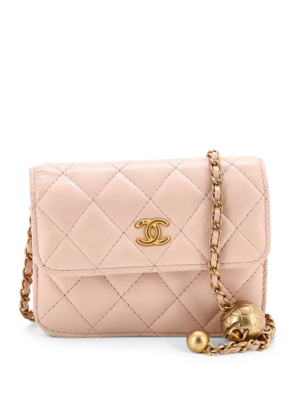 CHANEL Pre-Owned Borsa a tracolla Pearl Crush mini in pelle di agnello trapuntata con battente e catena - Toni neutri
