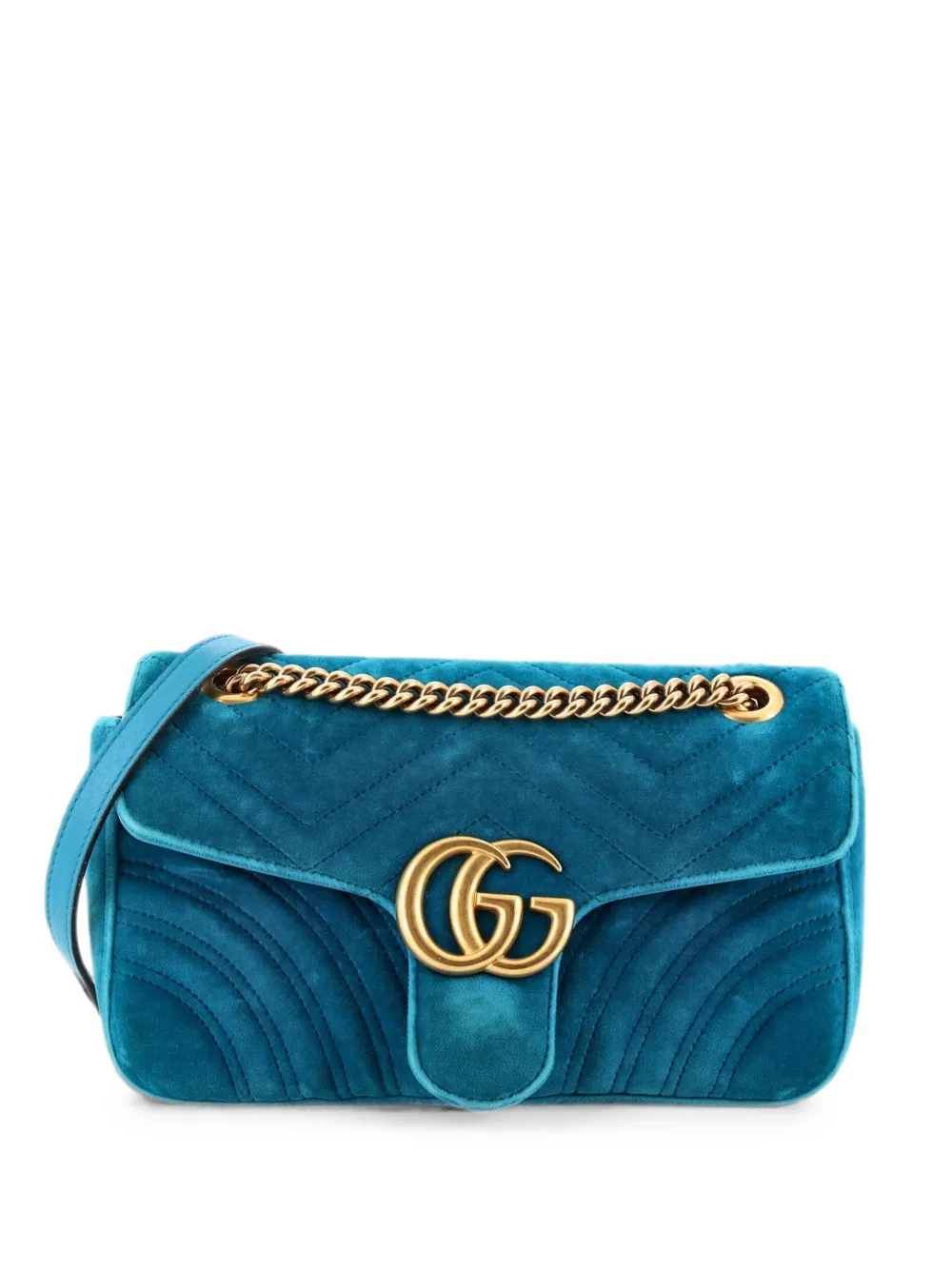 Gucci Pre-Owned Borsa a spalla GG Marmont piccola in velluto matelassé - Blu