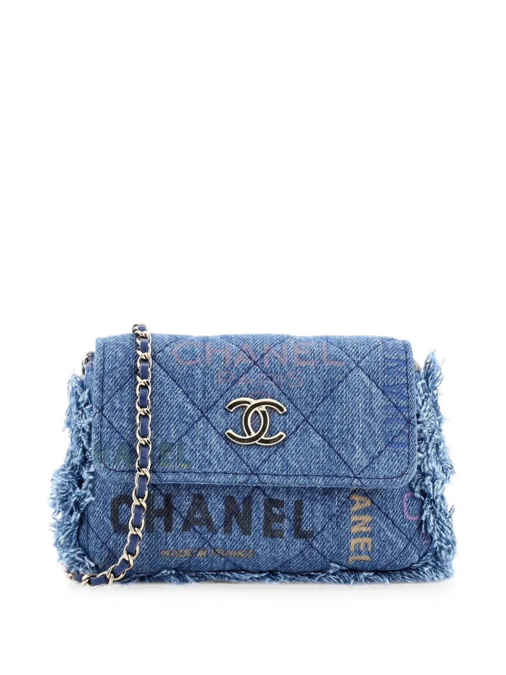 CHANEL Pre-Owned Borsa a tracolla Denim Mood grande trapuntata con battente e stampa logo - Blu