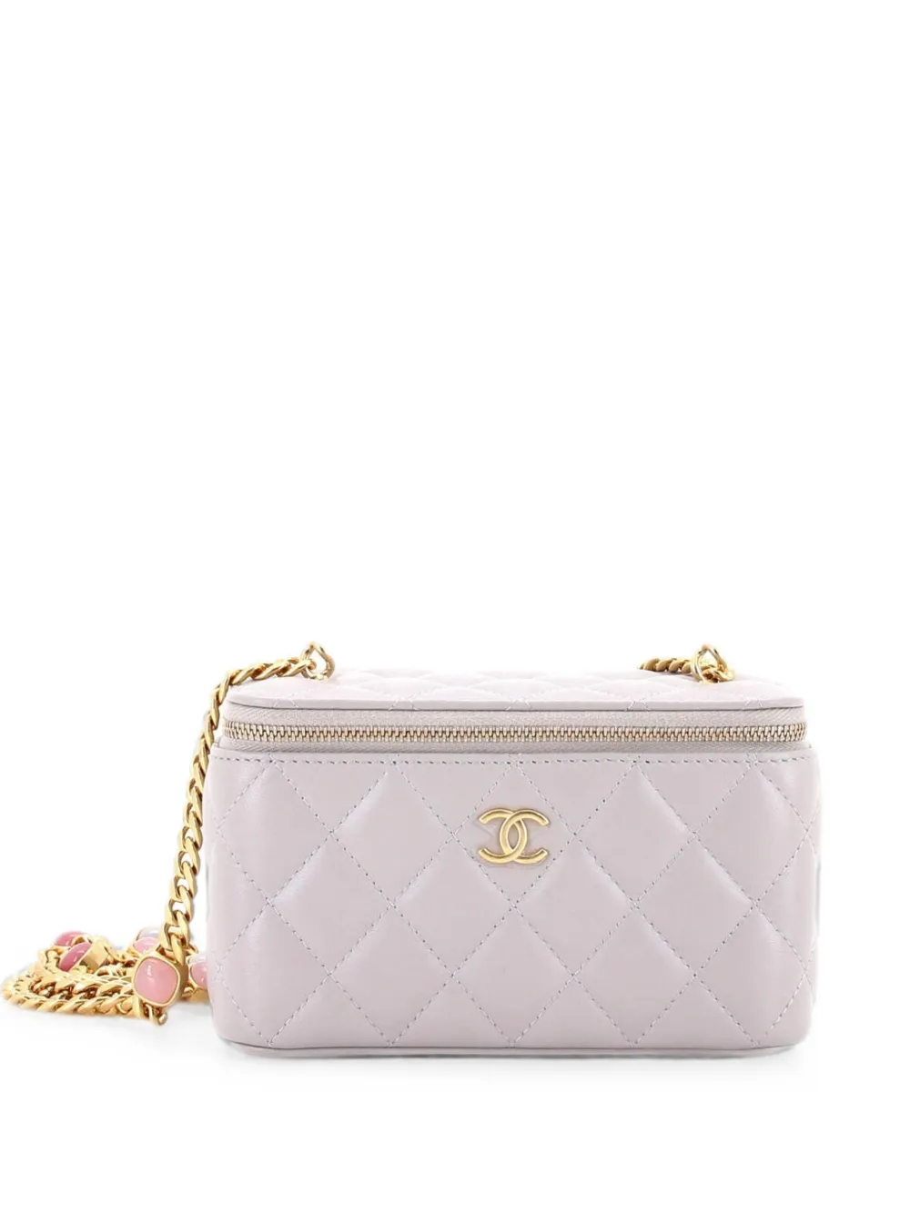 CHANEL Pre-Owned Classic Vanity Case with Resin Pearl Chain Quilted Lambskin Small clutch bag - Grey