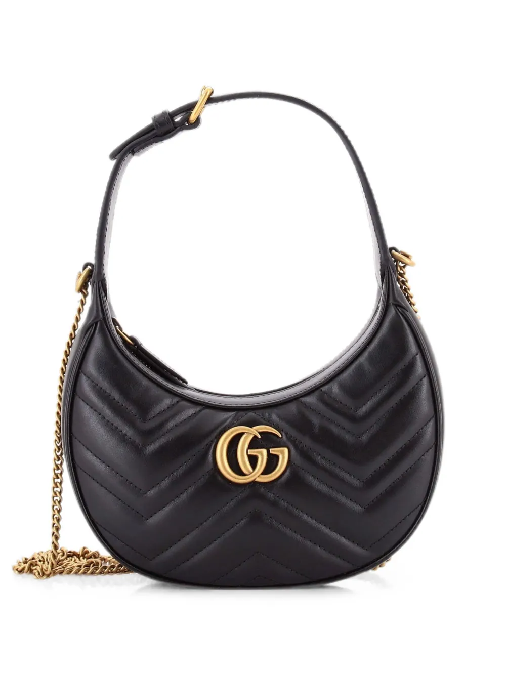 Gucci Pre-Owned Borsa passepartout GG Marmont mini a mezza luna in pelle matelassè - Nero