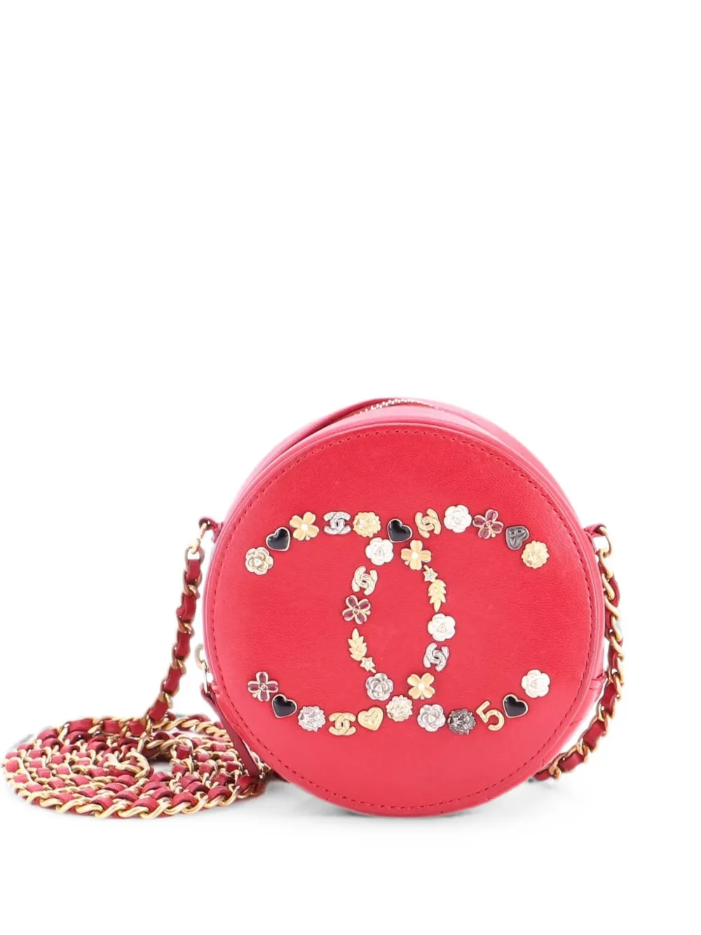CHANEL Pre-Owned Lucky Charms Round With Chain Embellished Lambskin clutch bag - Red