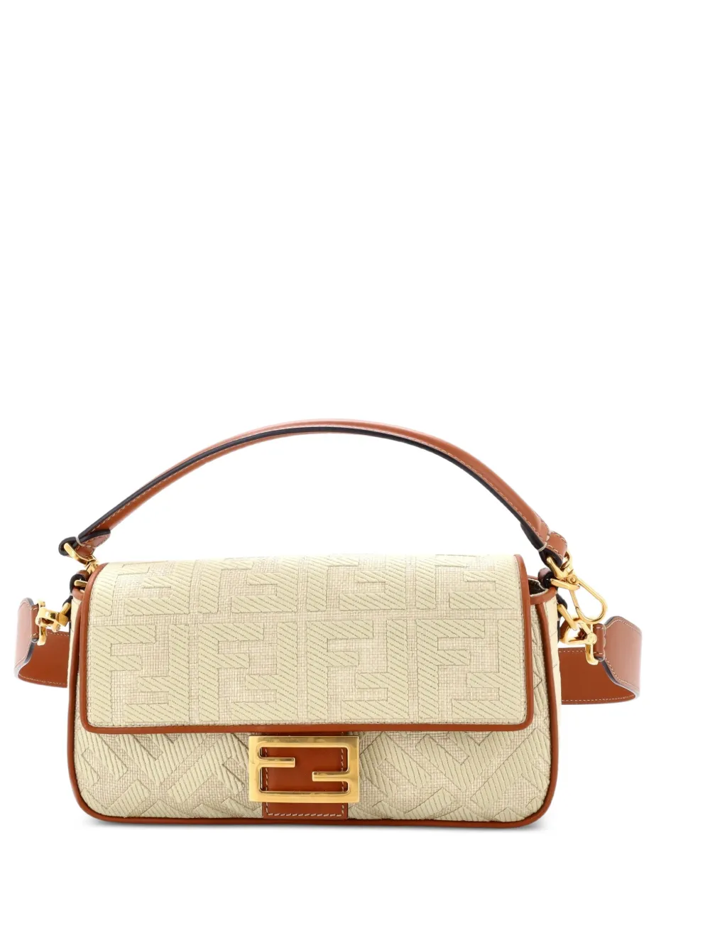 Fendi Pre-Owned Mittelgroße Baguette NM Bag Zucca Umhängetasche mit Stickerei - Nude