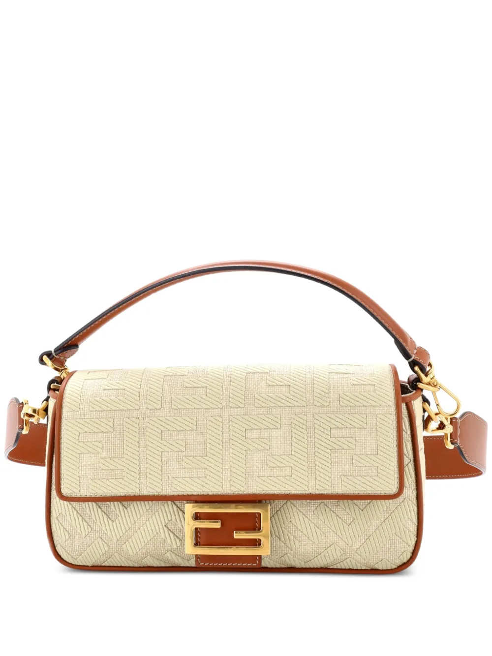 Fendi Pre-Owned Baguette NM Bag Zucca Embroidered Raffia Medium crossbody bag - Neutrals