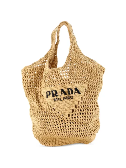 Prada Pre-Owned Triangle Logo Tote Raffia Small bucket bag