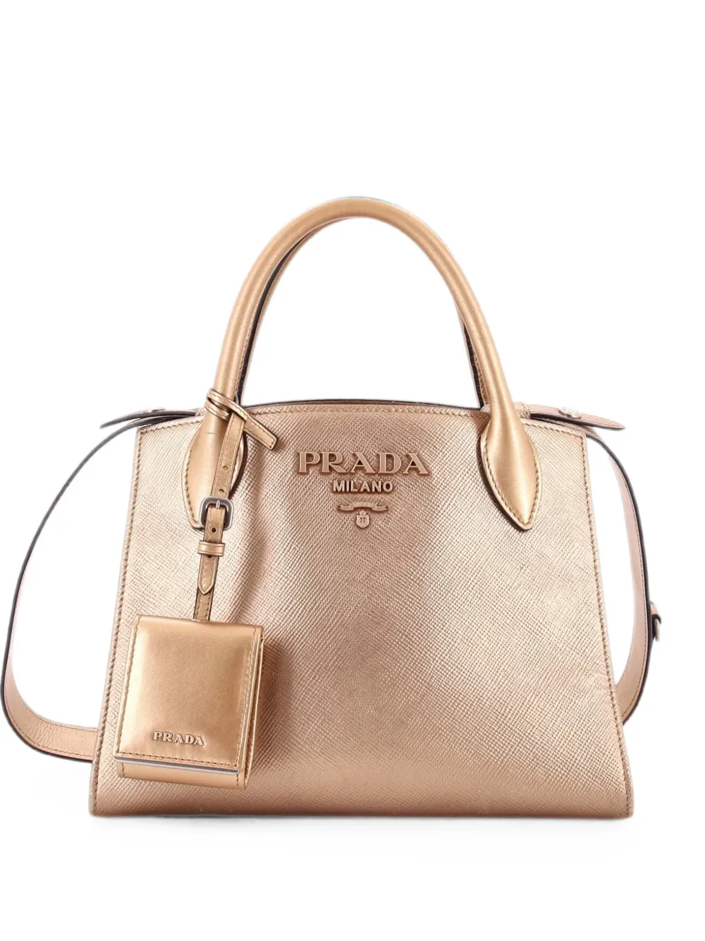 Prada Pre-Owned Borsa tote City Calf piccola in pelle Saffiano monocromatica - Effetto metallizzato