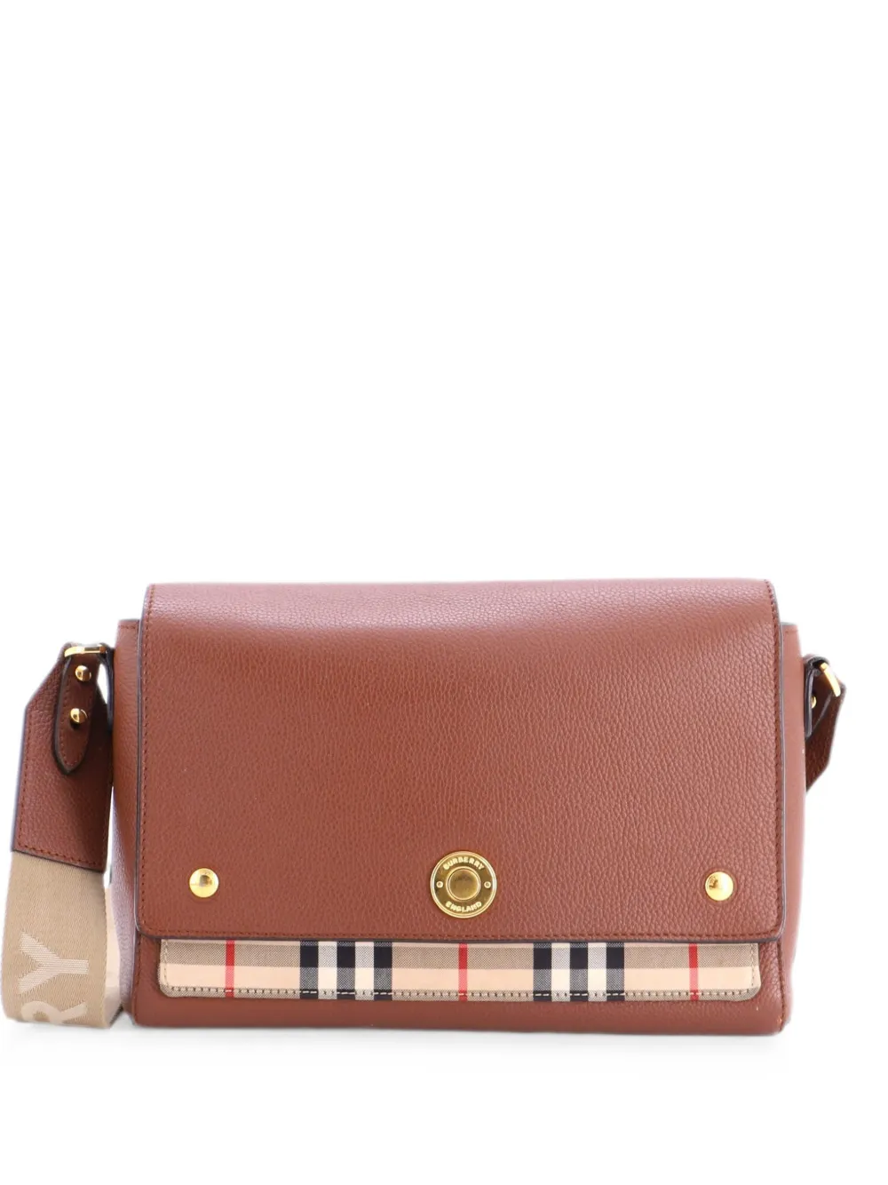 Burberry Pre-Owned Borsa a tracolla Note media in pelle e tela con motivo Vintage Check - Marrone